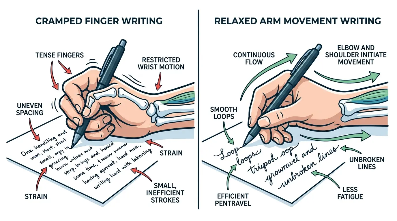 finger writing vs arm movement handwriting technique comparison